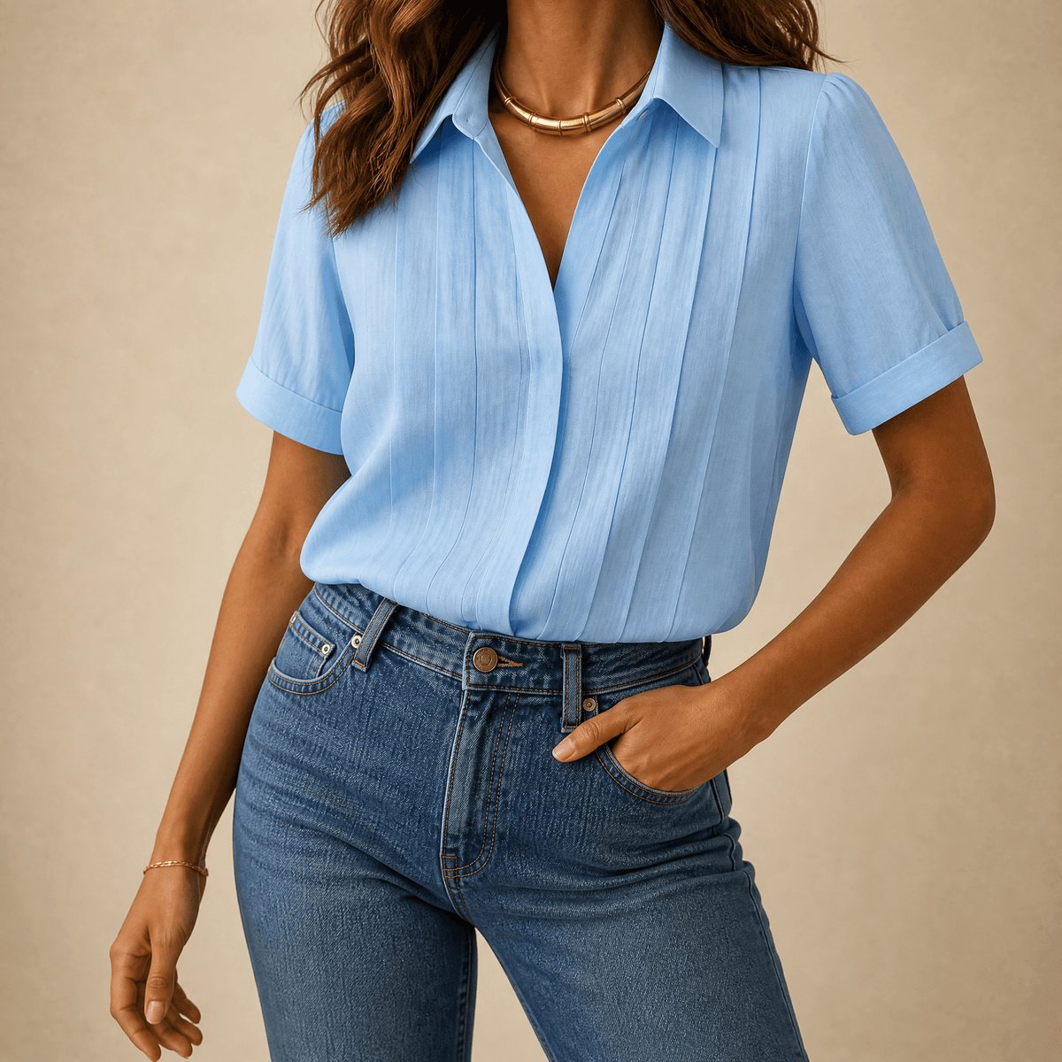 Blouse plissée femme manches courtes