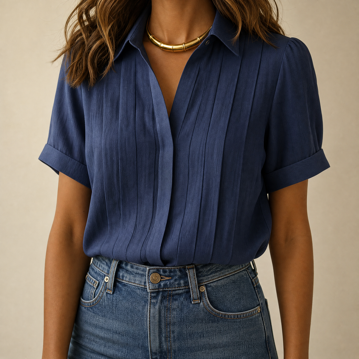 Blouse plissée femme manches courtes