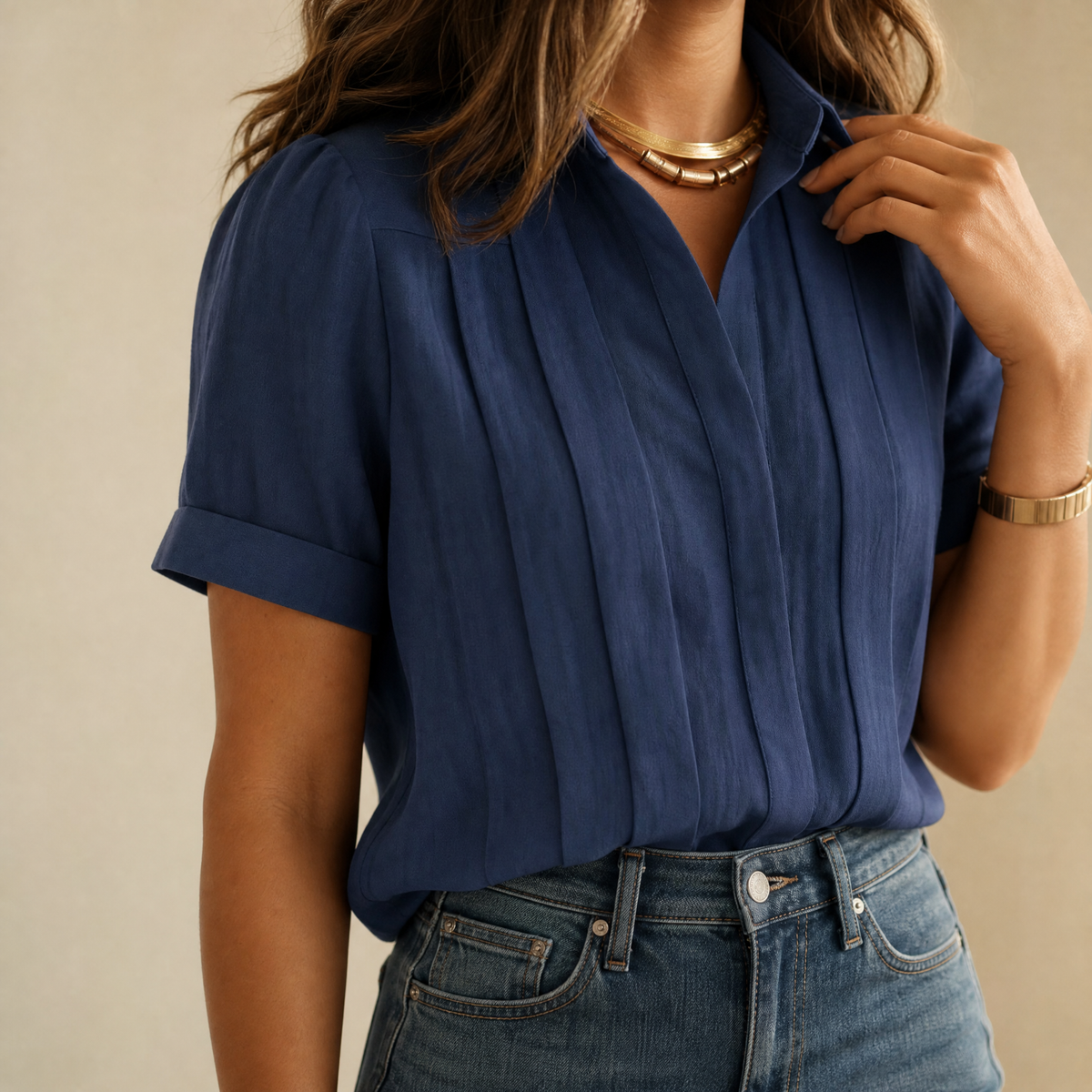 Blouse plissée femme manches courtes