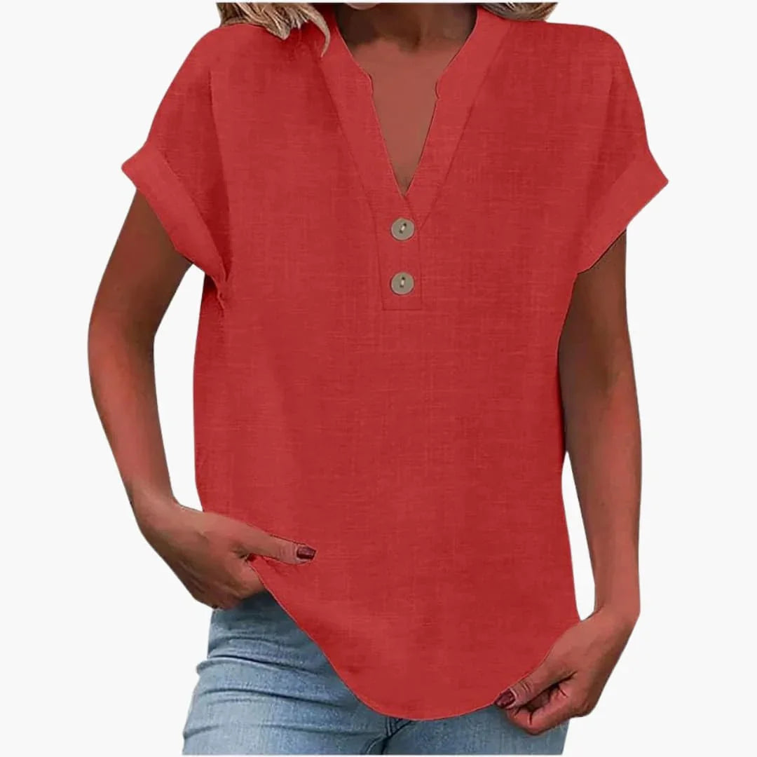 Blouse pour femme à col en V et manches courtes