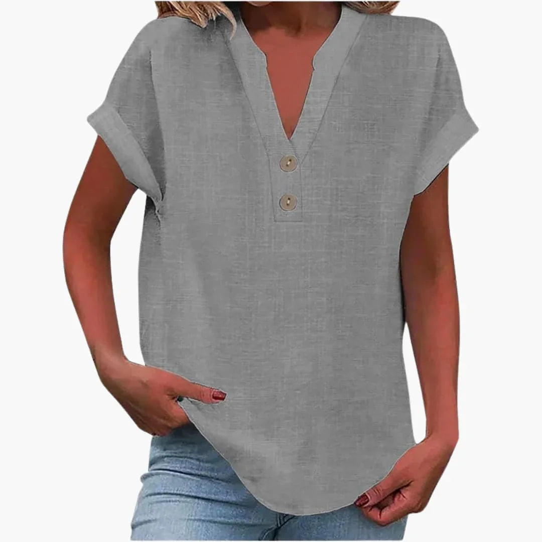 Blouse pour femme à col en V et manches courtes