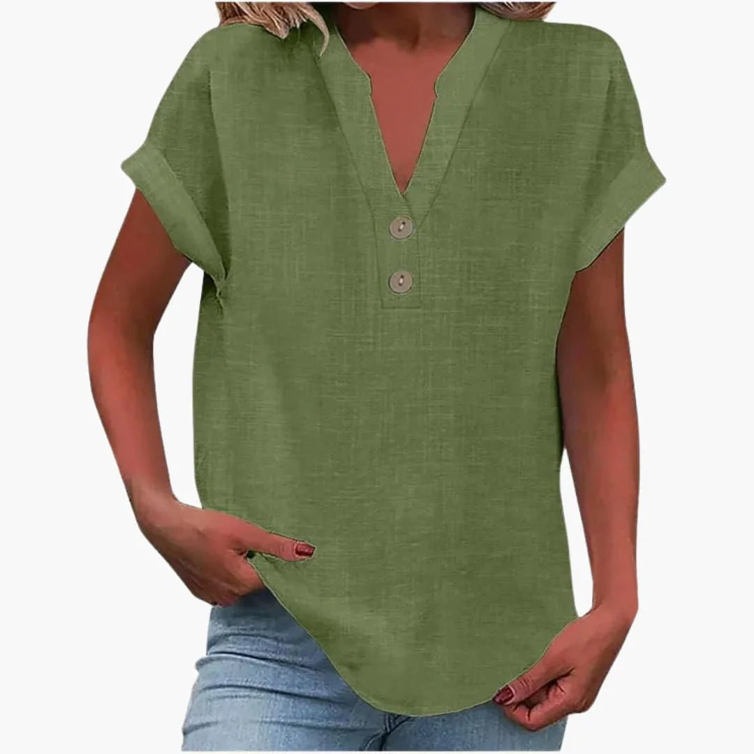 Blouse pour femme à col en V et manches courtes