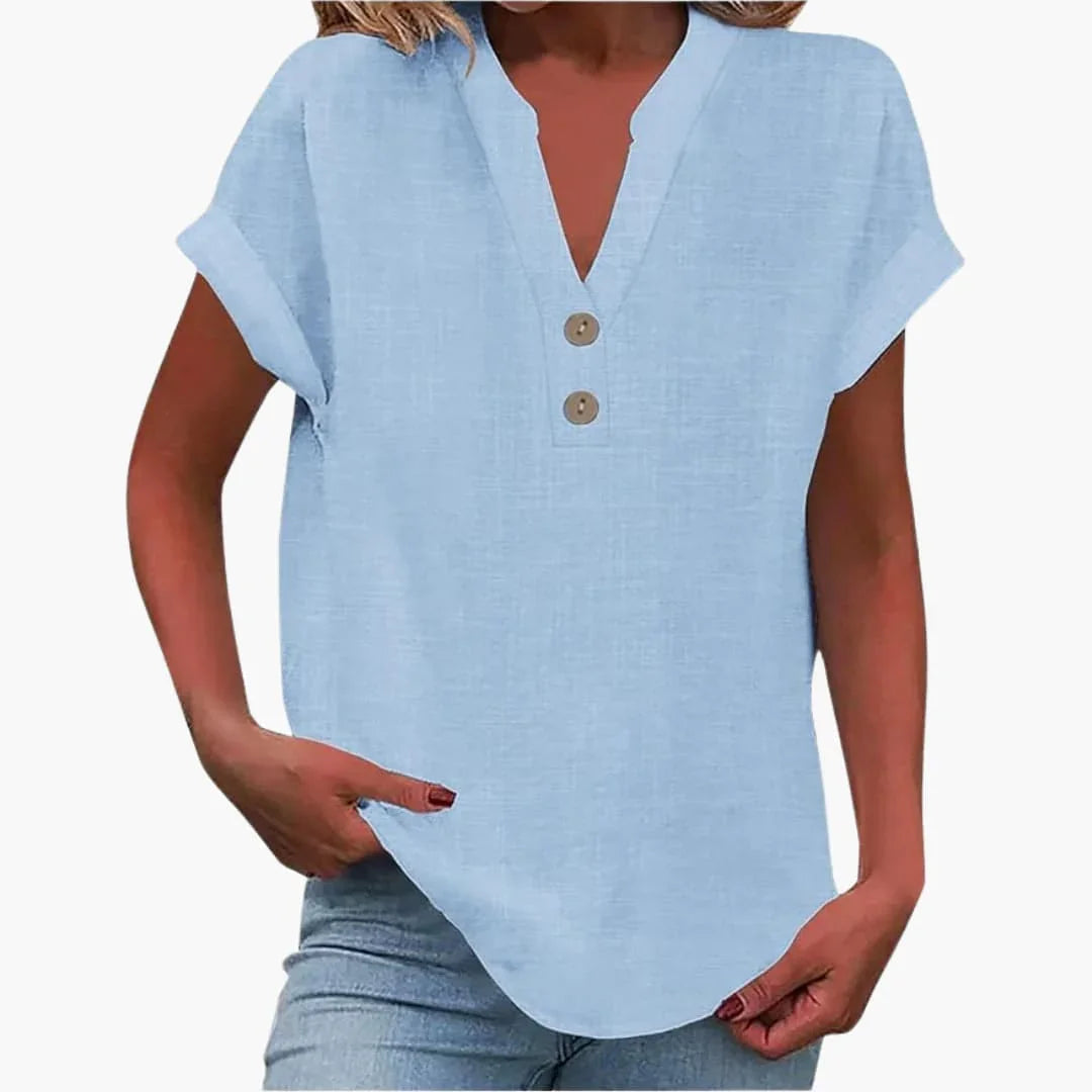 Blouse pour femme à col en V et manches courtes