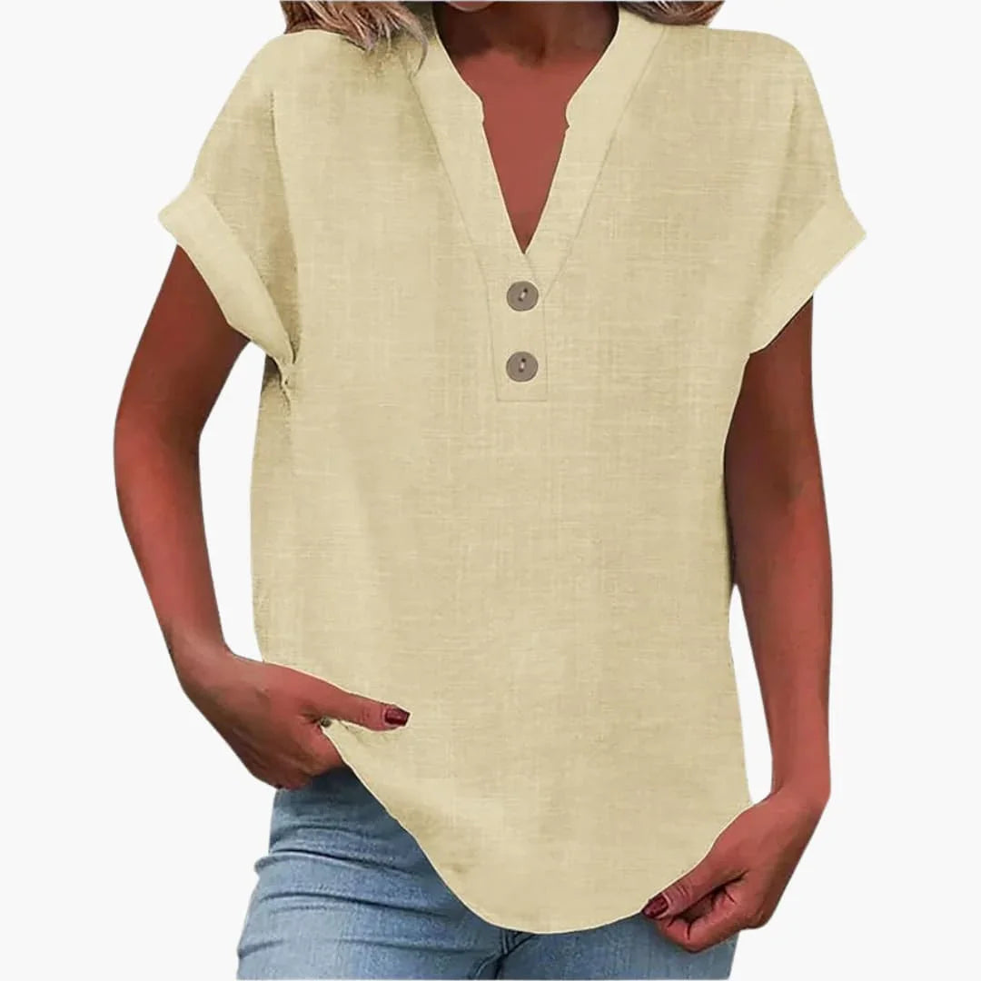 Blouse pour femme à col en V et manches courtes