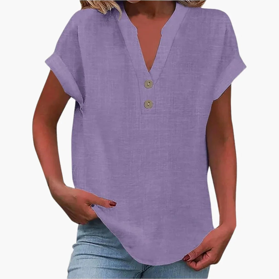 Blouse pour femme à col en V et manches courtes