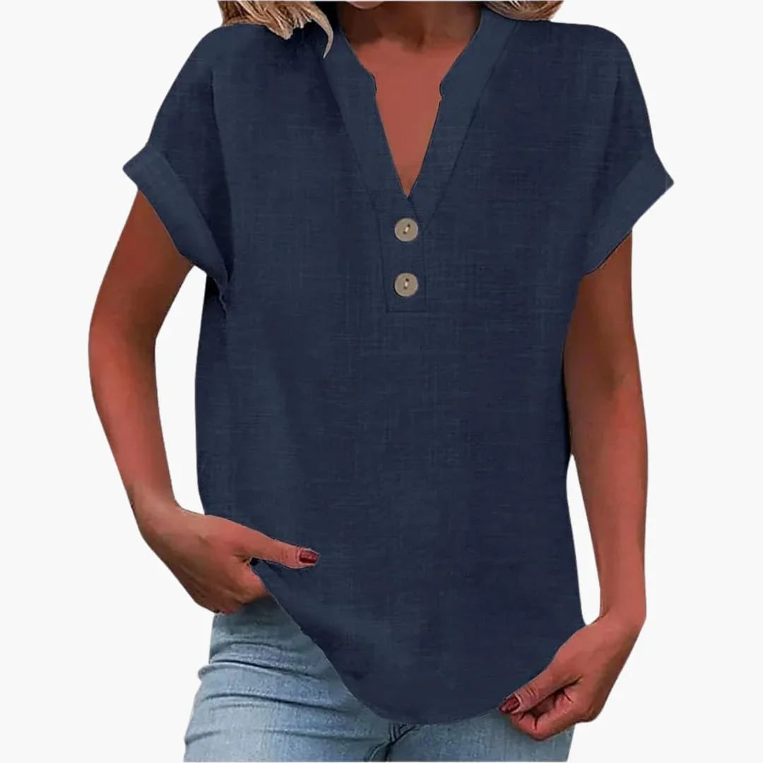 Blouse pour femme à col en V et manches courtes