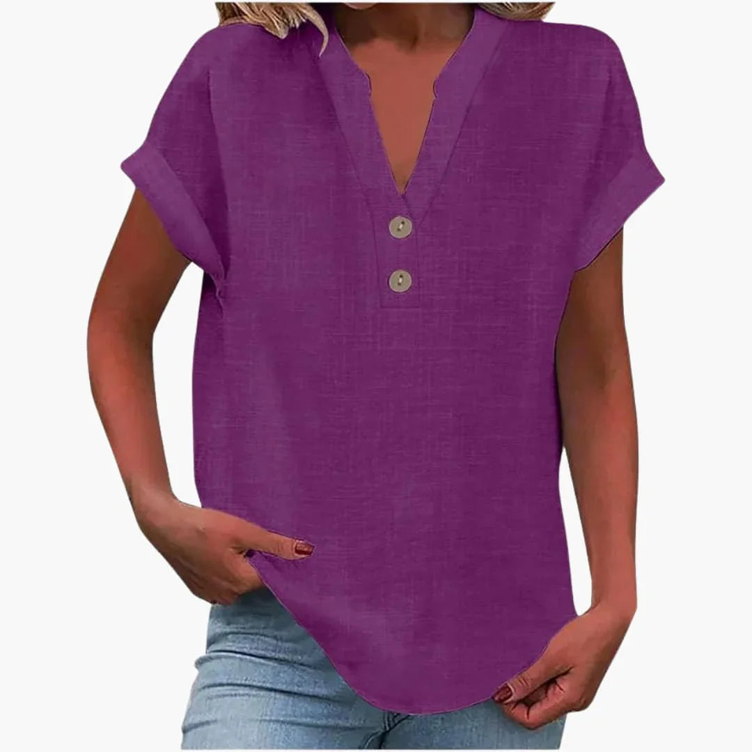 Blouse pour femme à col en V et manches courtes