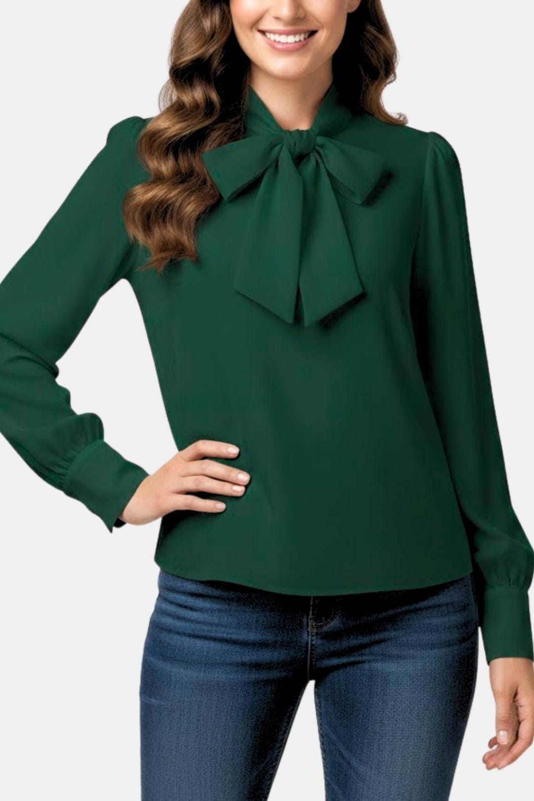 Blouse pour femme à col lavallière et manches longues