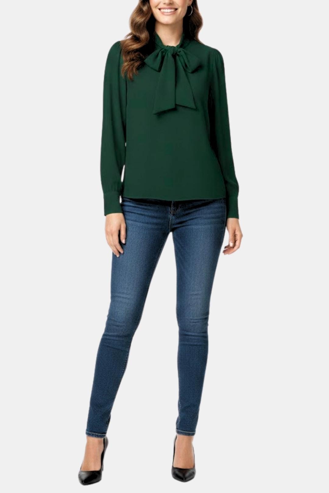 Blouse pour femme à col lavallière et manches longues