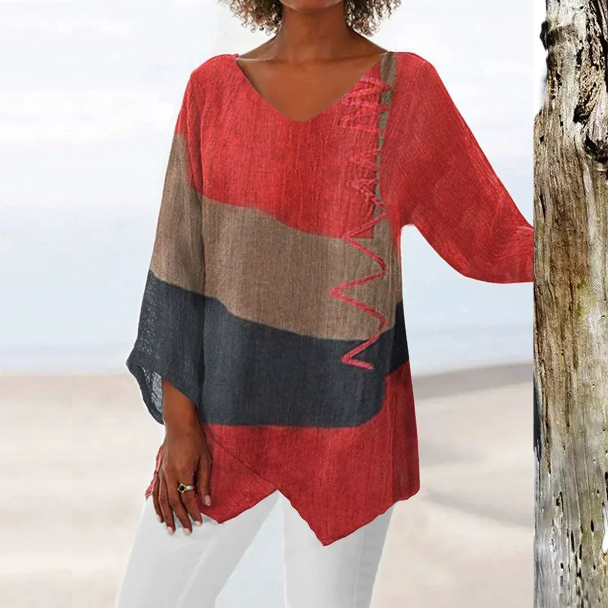 Blouse pour femme color block à manches longues