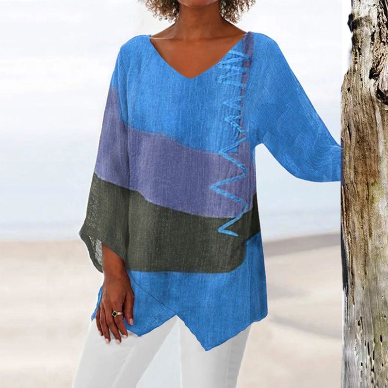 Blouse pour femme color block à manches longues