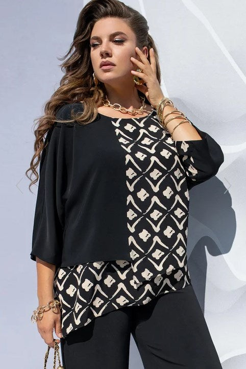 Blouse pour femme superposée à motif graphique