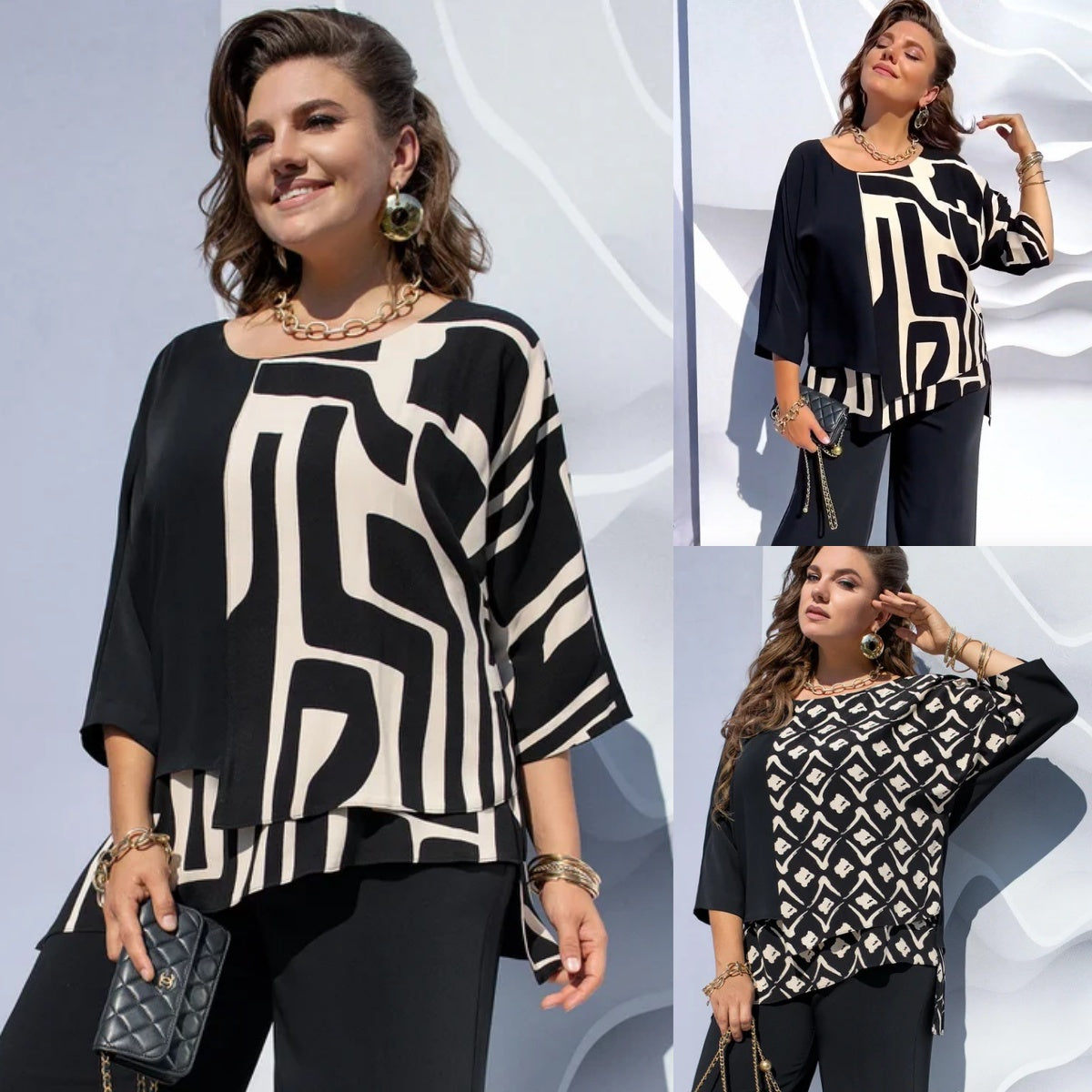 Blouse pour femme superposée à motif graphique