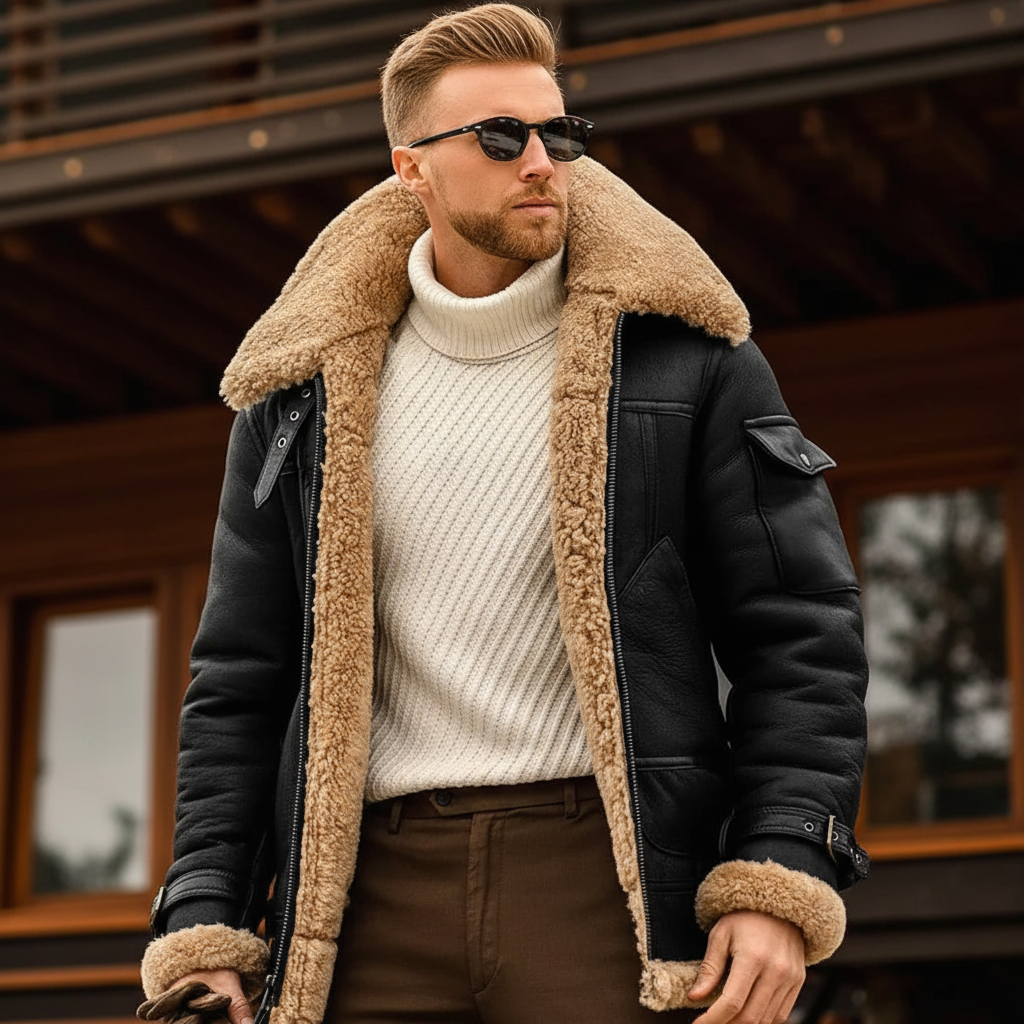 Blouson aviateur élégant en cuir camel