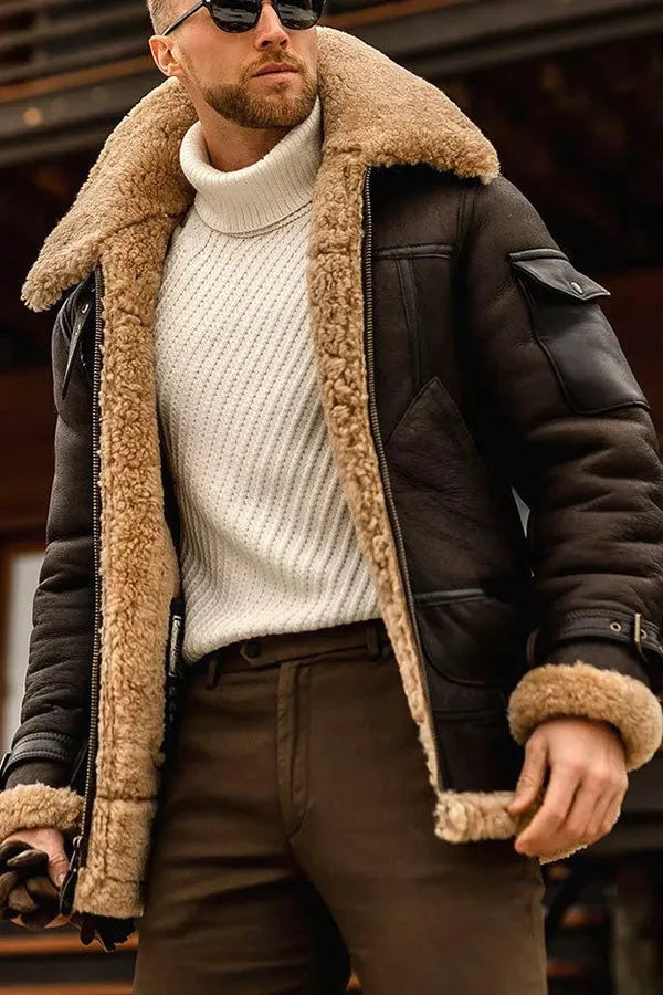 Blouson aviateur élégant en cuir camel