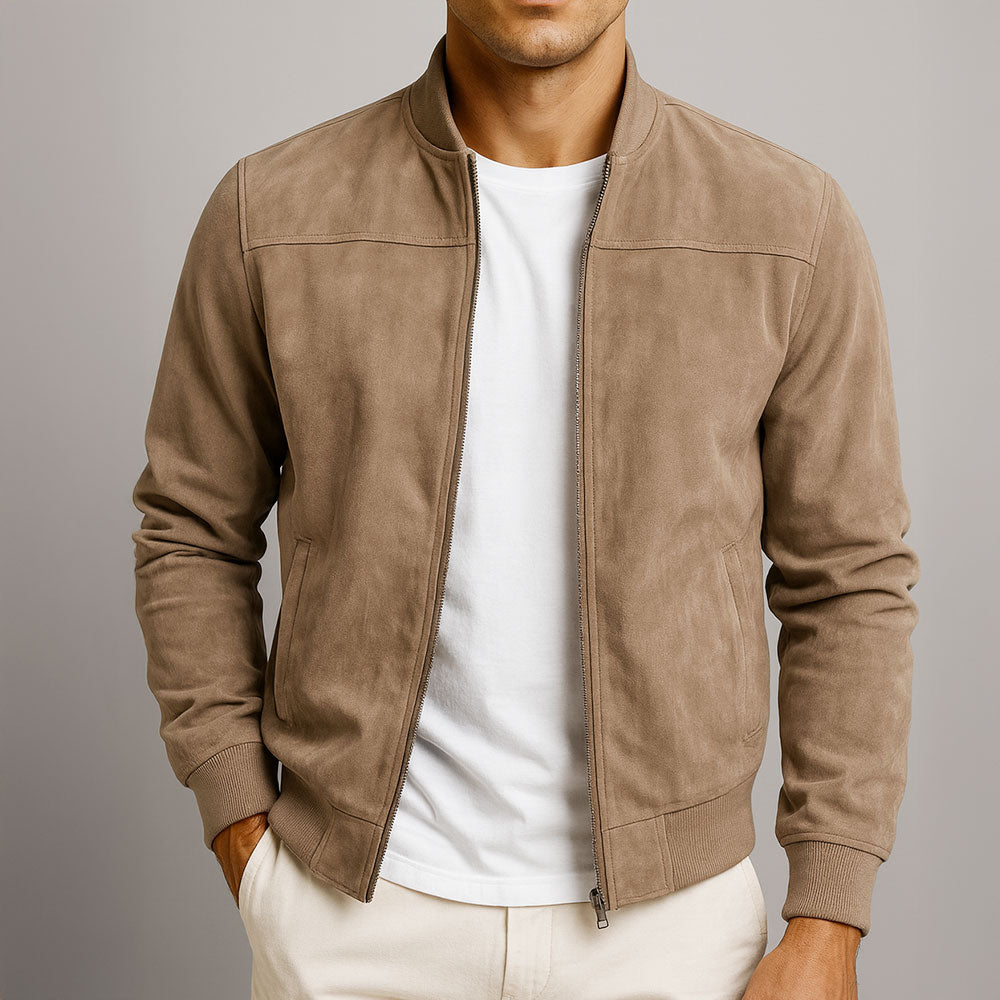 Blouson homme d'été élégant aspect suédé et coupe moderne confortable
