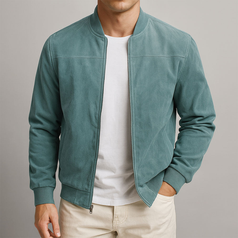 Blouson homme d'été élégant aspect suédé et coupe moderne confortable