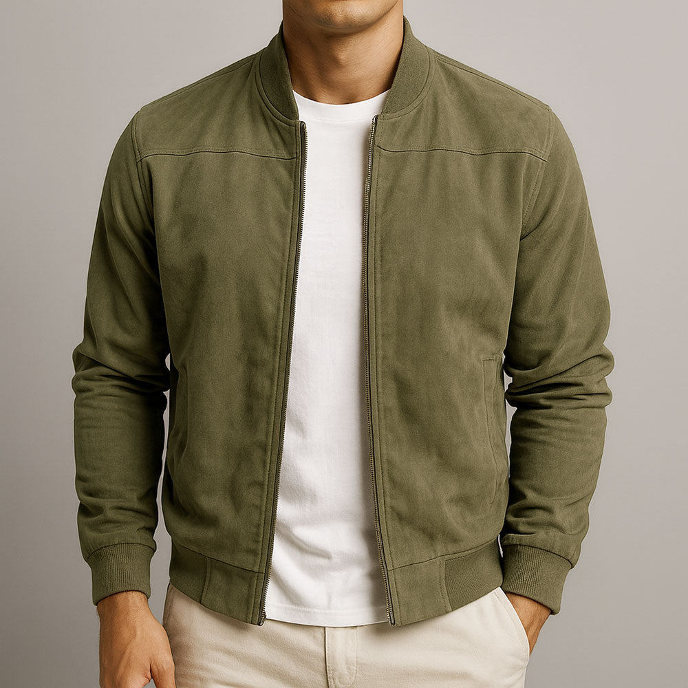 Blouson homme d'été élégant aspect suédé et coupe moderne confortable