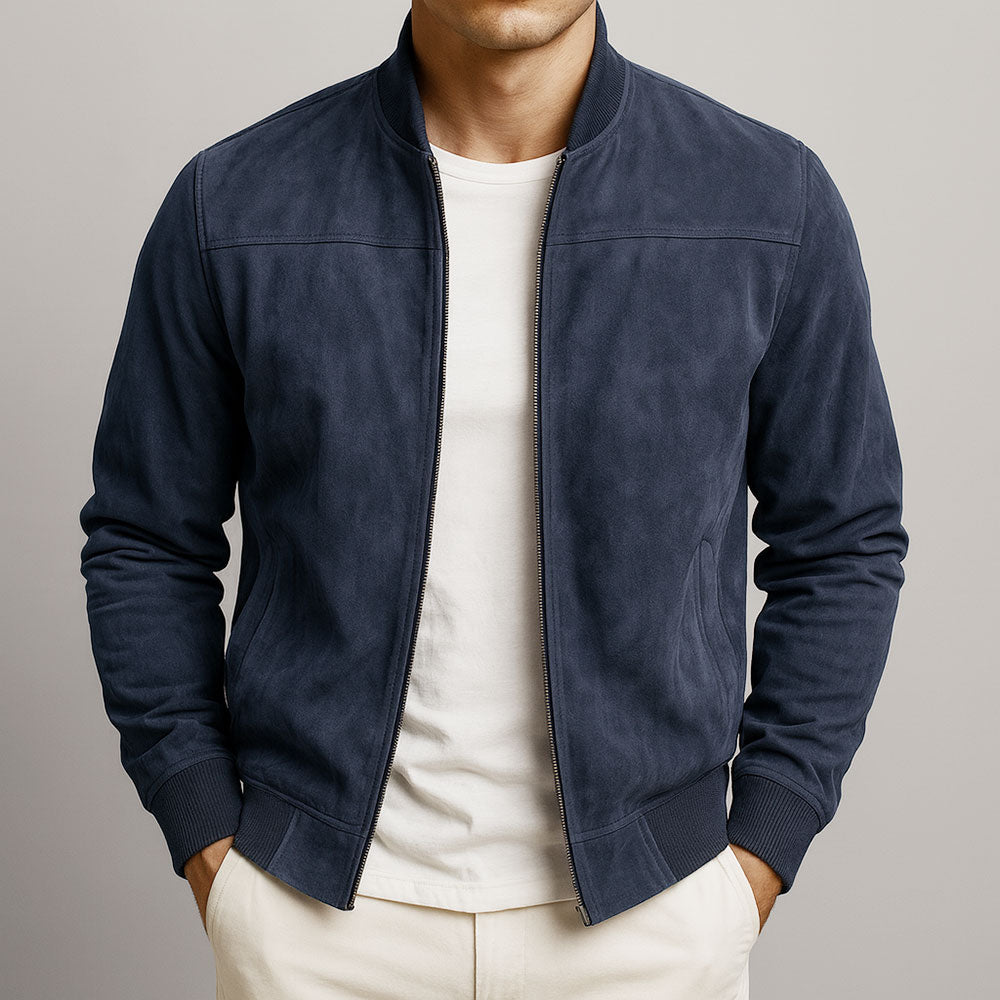 Blouson homme d'été élégant aspect suédé et coupe moderne confortable