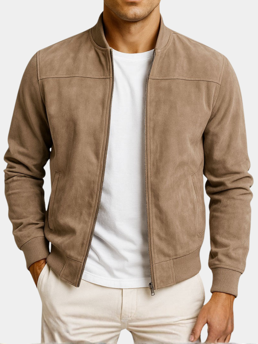 Blouson homme d'été élégant aspect suédé et coupe moderne confortable