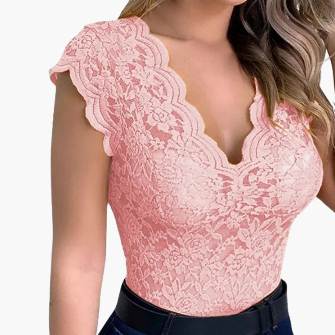 Body en dentelle à motif floral pour femme - top sexy