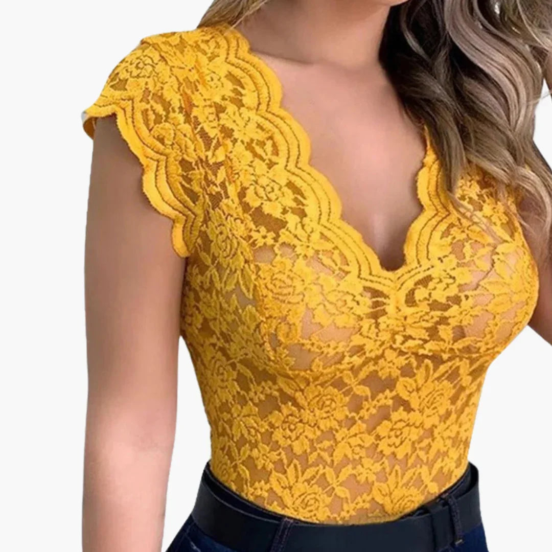 Body en dentelle à motif floral pour femme - top sexy