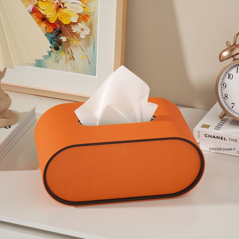 Boîte à mouchoirs ovale en cuir orange, porte-mouchoirs pour bureau et salon, décoration moderne luxe