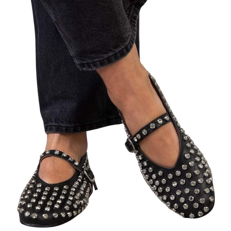 Bold Mary Jane Ballet Flats with Polished Strap and Decorative Studs