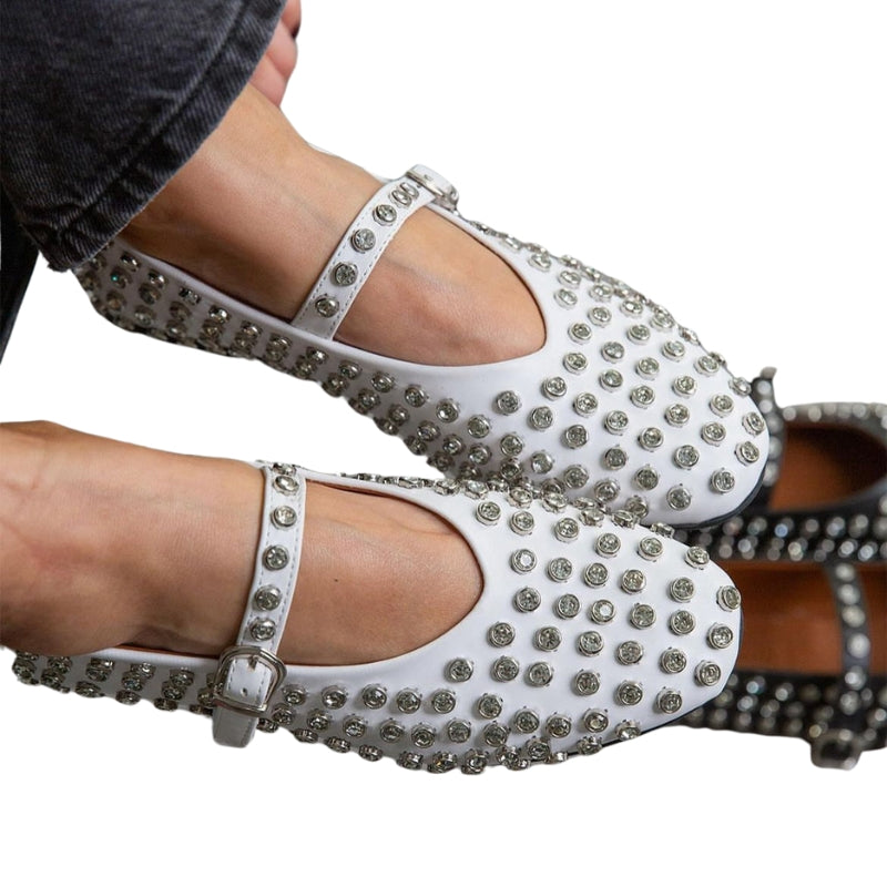 Bold Mary Jane Ballet Flats with Polished Strap and Decorative Studs