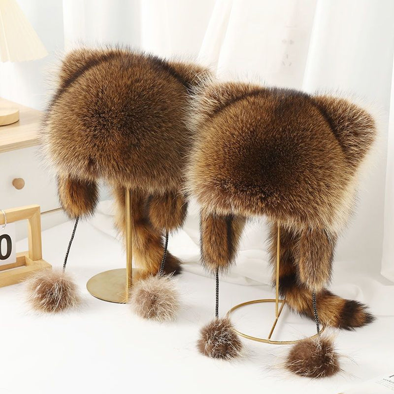 Bonnet d'hiver en fourrure avec pompons