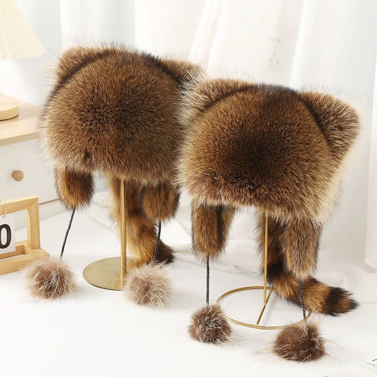 Bonnet d'hiver en fourrure avec pompons