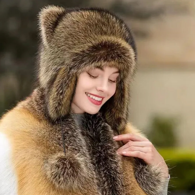 Bonnet d'hiver en fourrure avec pompons