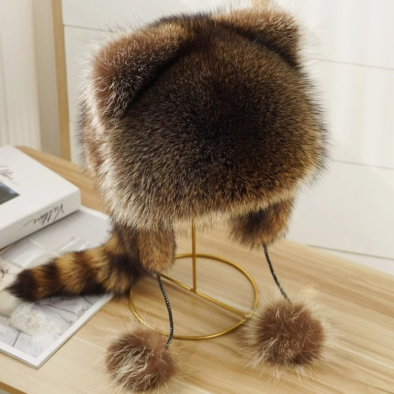 Bonnet d'hiver en fourrure avec pompons