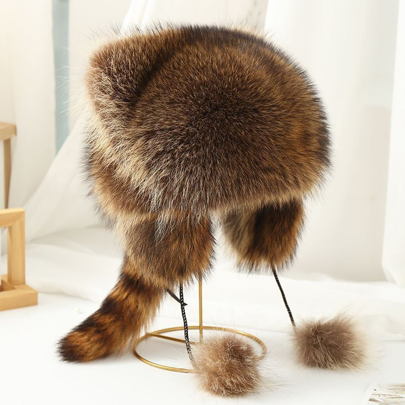 Bonnet d'hiver en fourrure avec pompons