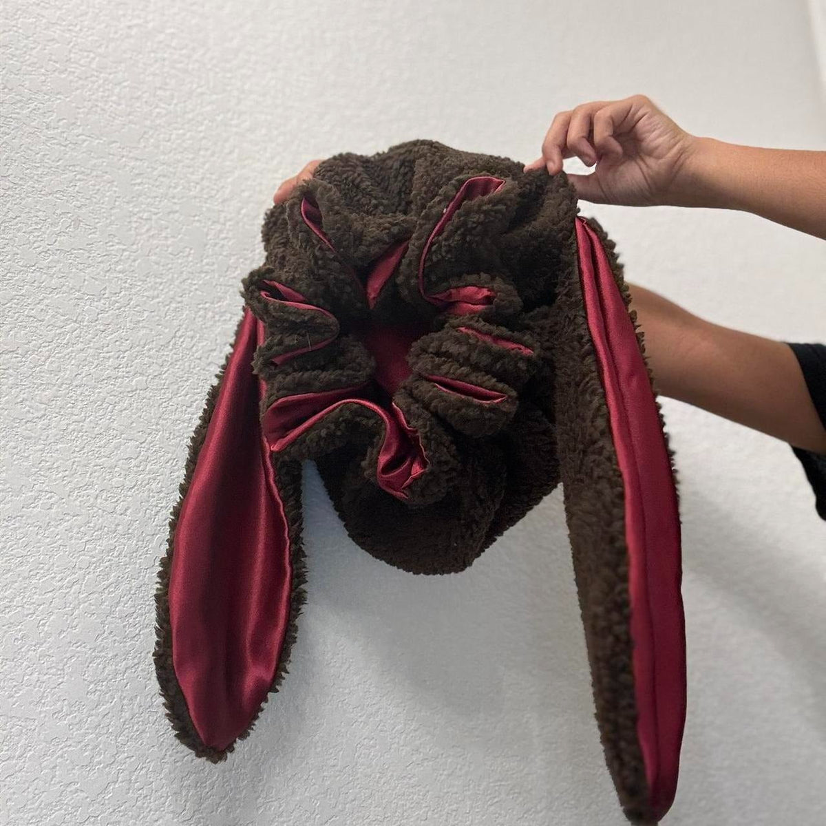 Bonnet lapin en peluche — chapeau doux et chaud avec doublure