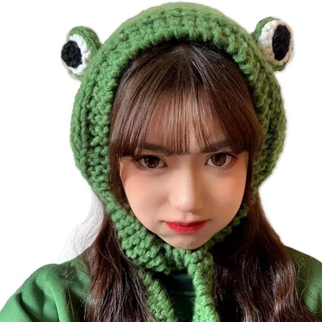 Bonnet tricoté grenouille avec protection pour les oreilles