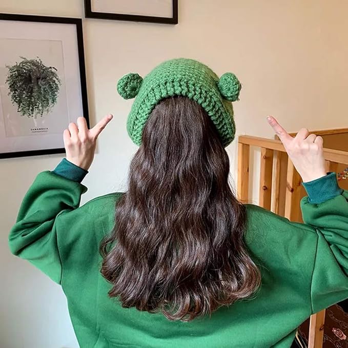 Bonnet tricoté grenouille avec protection pour les oreilles