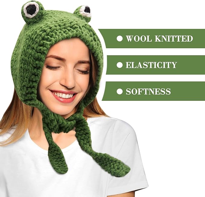 Bonnet tricoté grenouille avec protection pour les oreilles