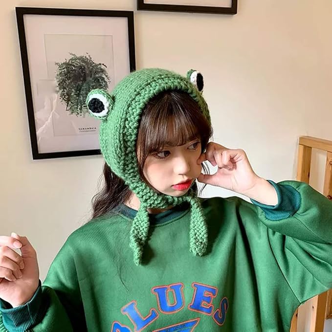 Bonnet tricoté grenouille avec protection pour les oreilles