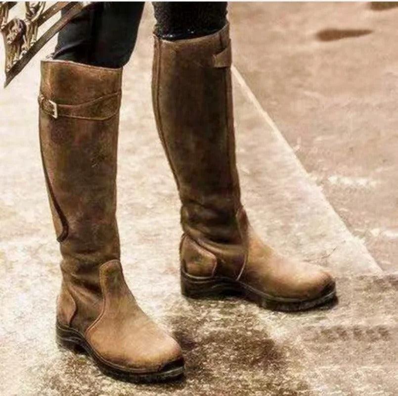 Bottes d'équitation d'hiver imperméables à tige haute avec détail de boucle pour femme