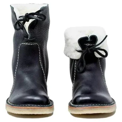 Bottes d'hiver imperméables en cuir pour homme avec doublure en laine