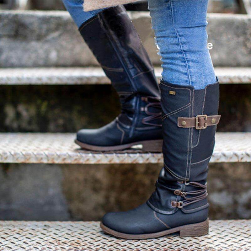 Bottes en cuir vintage à fermeture éclair pour femme