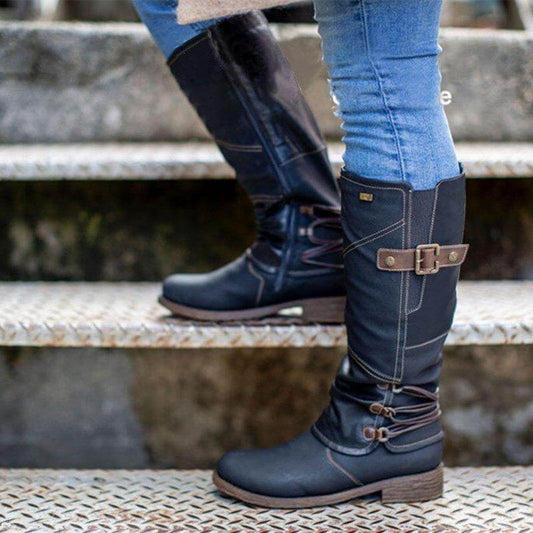 Bottes en cuir vintage à fermeture éclair pour femme