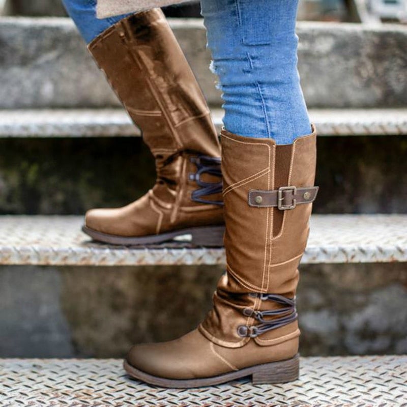 Bottes en cuir vintage à fermeture éclair pour femme
