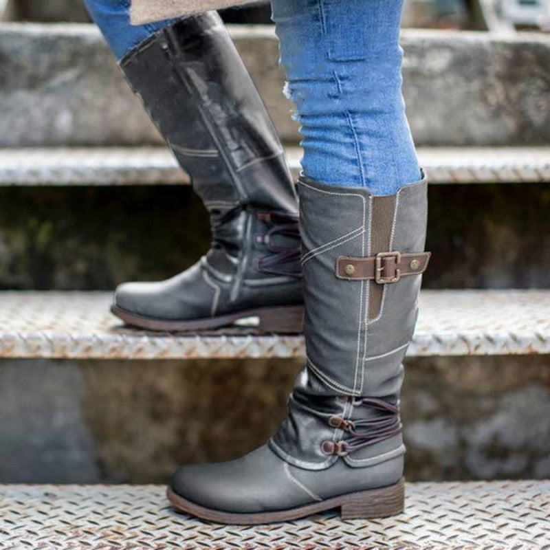 Bottes en cuir vintage à fermeture éclair pour femme