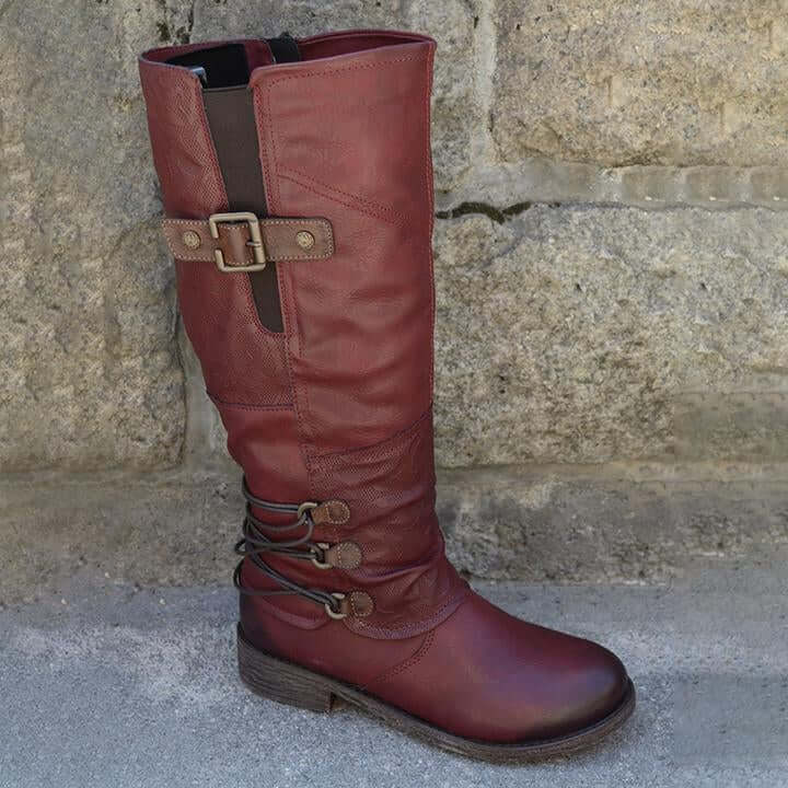 Bottes en cuir vintage à fermeture éclair pour femme