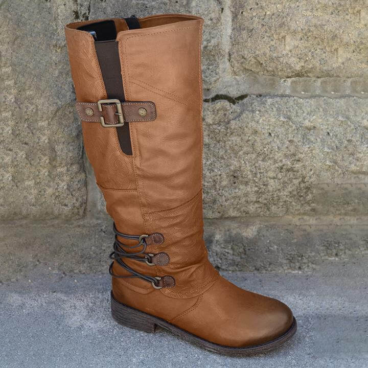 Bottes en cuir vintage à fermeture éclair pour femme