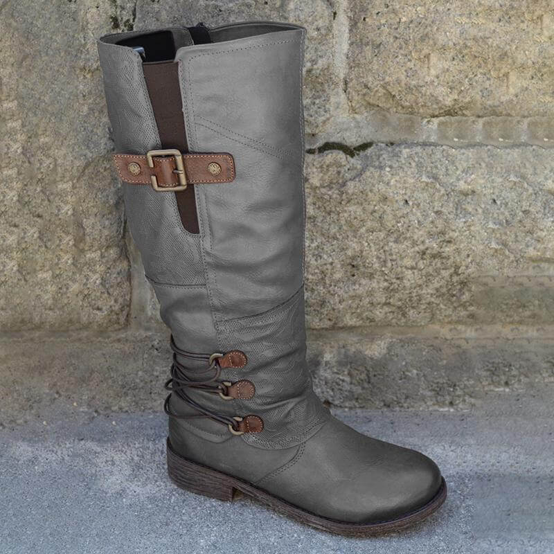 Bottes en cuir vintage à fermeture éclair pour femme