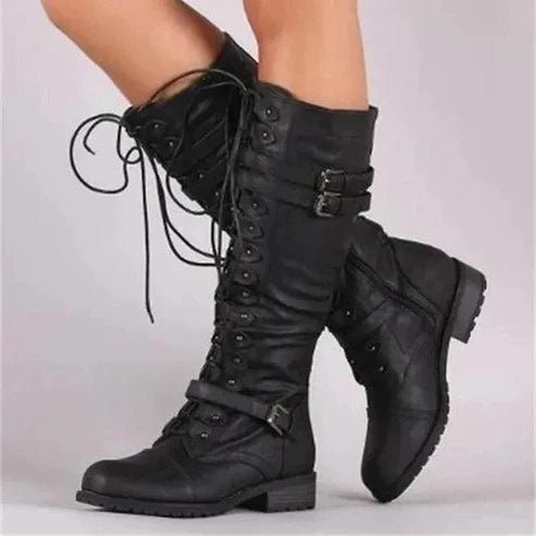 Bottes hautes à lacets rétro pour femme