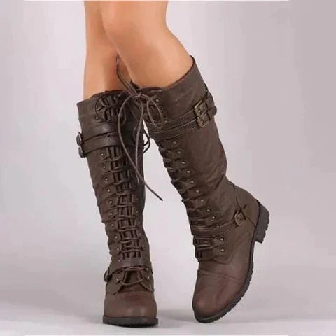 Bottes hautes à lacets rétro pour femme